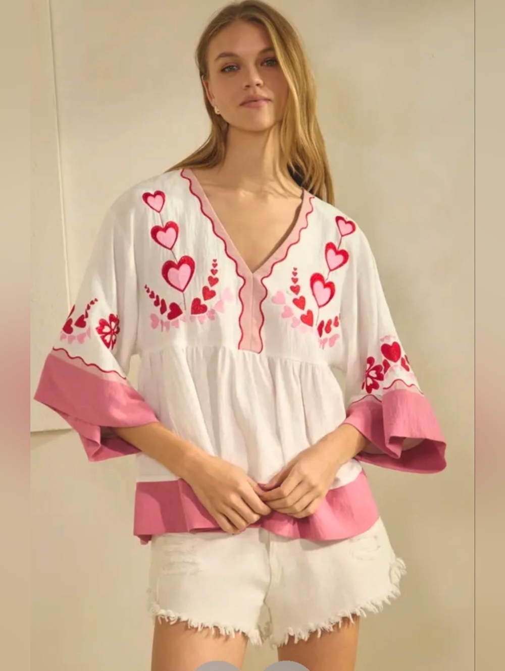 Oddi 'The Love Letter' Boutique Heart Embroidered Peasant Top - Plus Size 3X